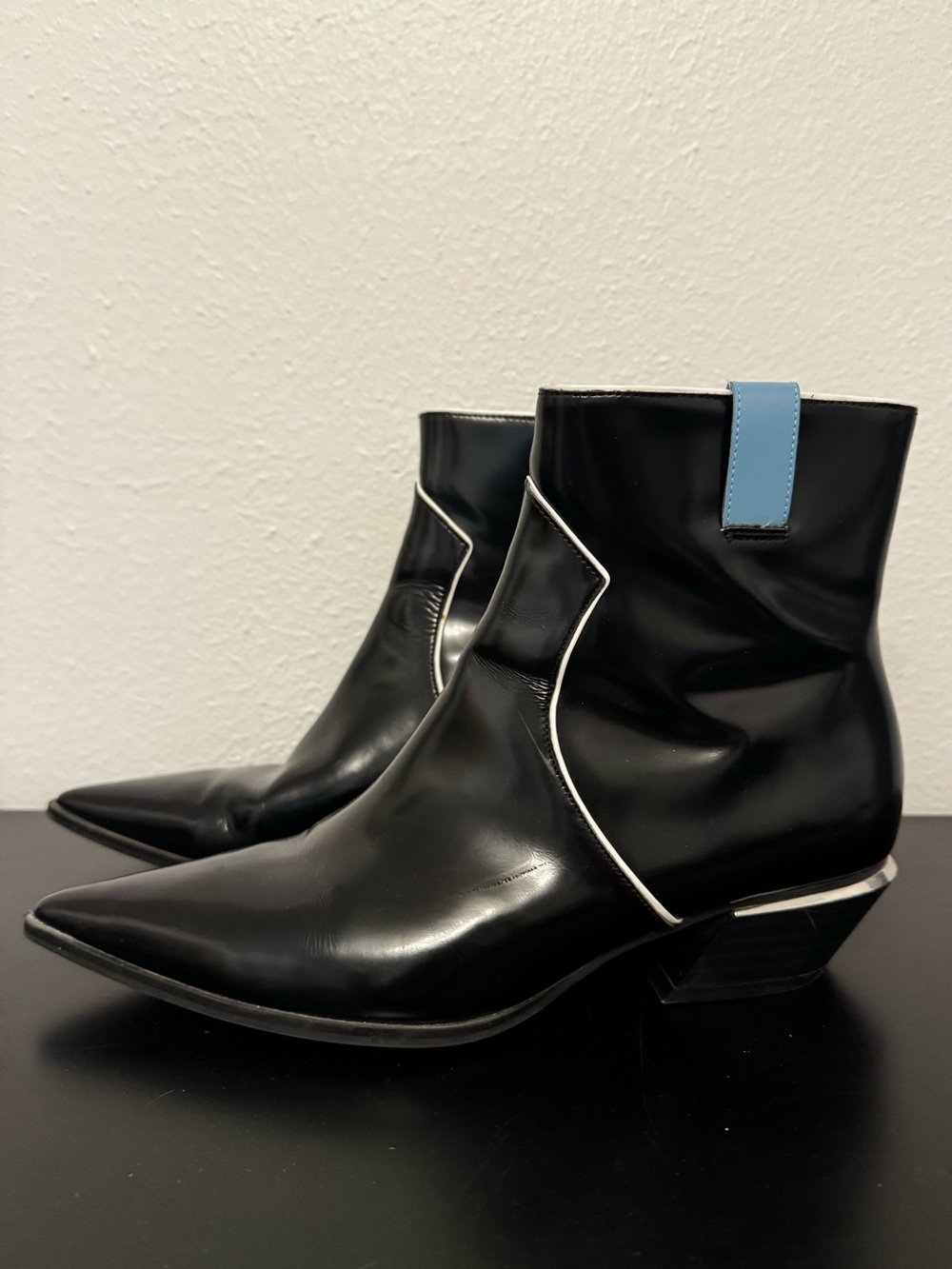 Calvin Klein Black Pointed Toe Leather Ankle Boots